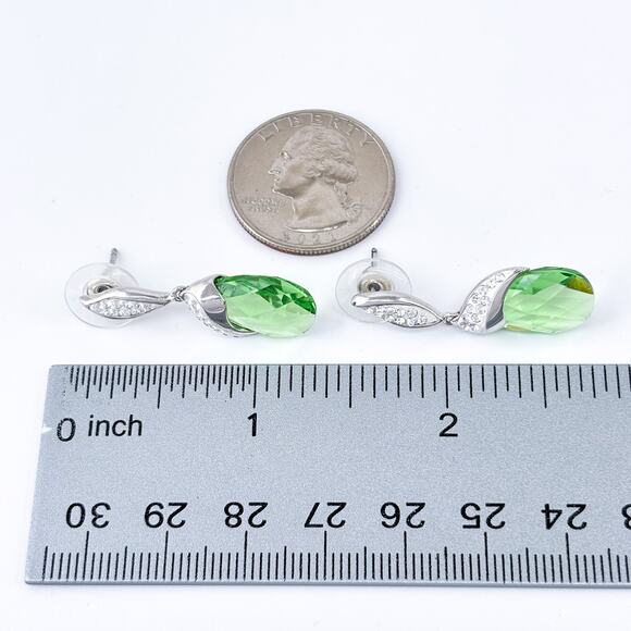 Vintage Sterling Silver Green Drop Earrings | Cubic Zirconia - Picture 7 of 8
